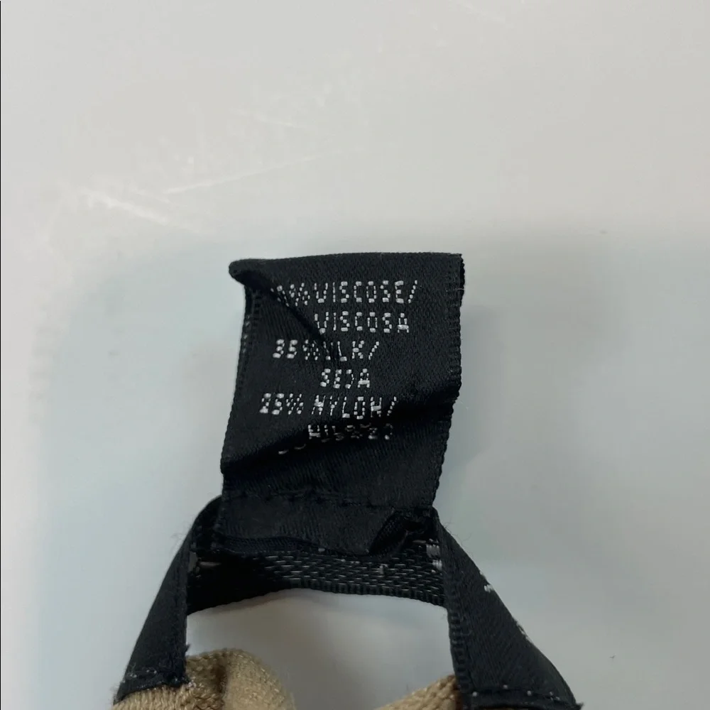 August Silk Ruffle Mock Neck Short Sleeve Knit Top Tan Women’s Sz L - Picture 7 of 7